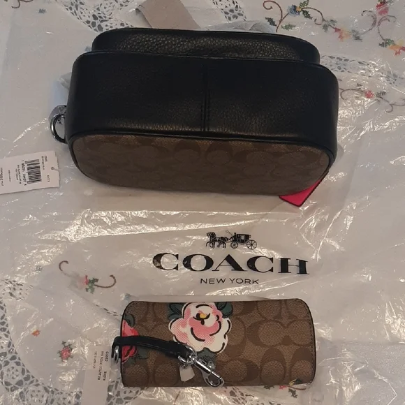 NWT Coach🌹Orig ($453)ROSE COURT CROSSBODY➕EYEGLASS CASE Pink and Red Blooms - Picture 14 of 15